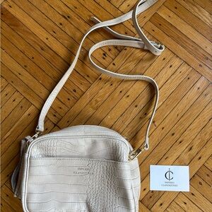 Cream Structured Crossbody Bag with Silver Hardware coco leather